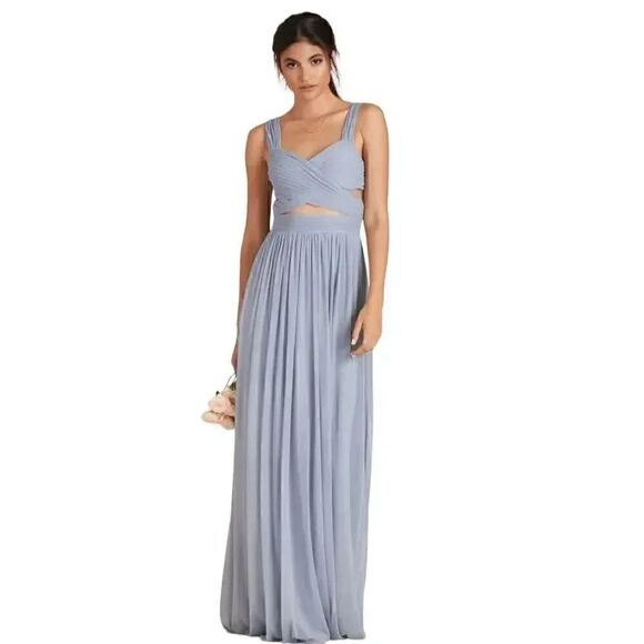 Birds Grey Dresses & Skirts - Birds Grey ELSYE DUSTY BLUE Mesh Maxi Women’s Bridesmaid  Gown SZ 2XL #1655